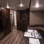 This RV has incredible hardwood surfaces.