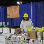 Kids could pick up goodie bags with helmets!