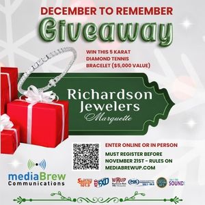 Promotional graphic for the December to Remember Giveaway sponsored by Richardson Jewelers, displaying giveaway details and event branding.